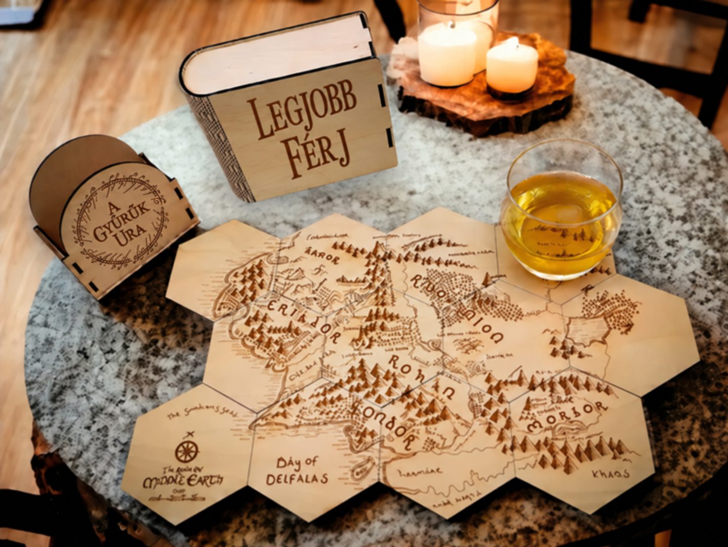 A Gyűrűk Ura Poháralátét készlet - térkép puzzle – termékkép